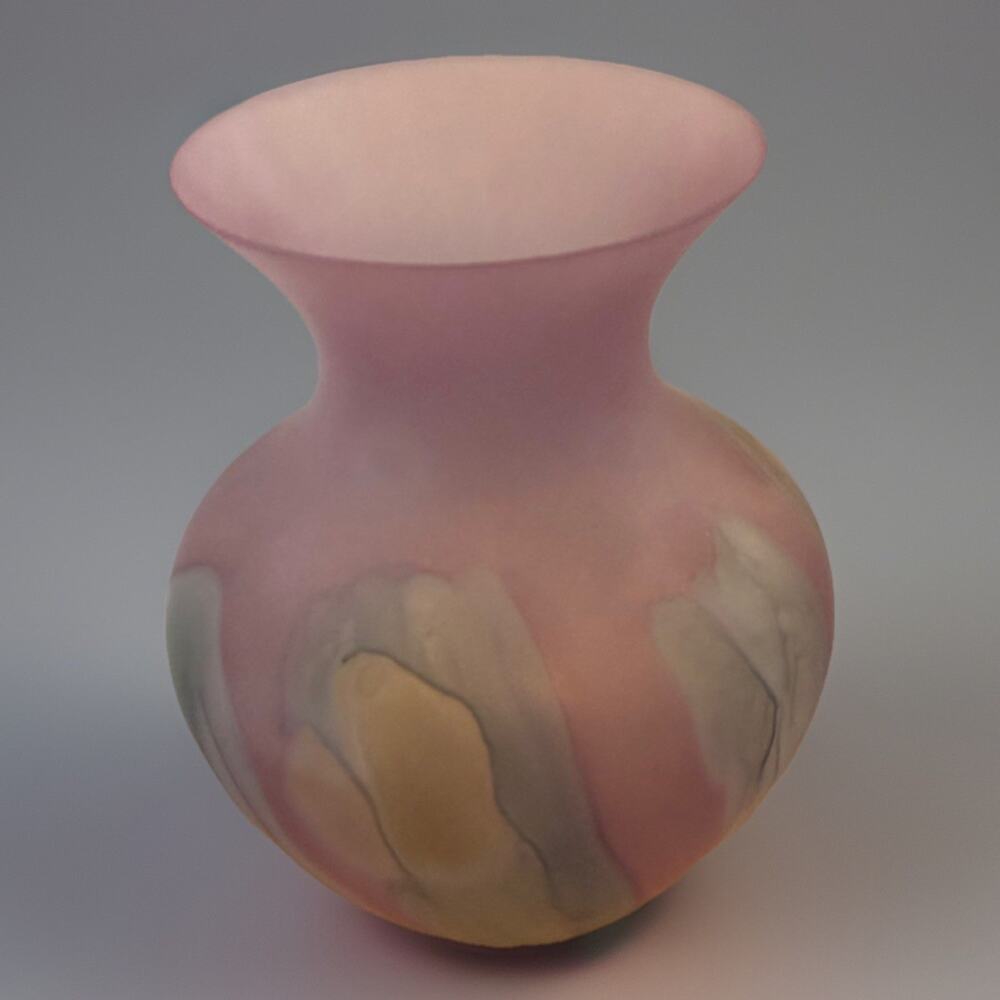 Vintage Rueven Satin Glass Hand Painted Drip Watercolor Art Nouveau Vase Pink - Picture 2 of 6